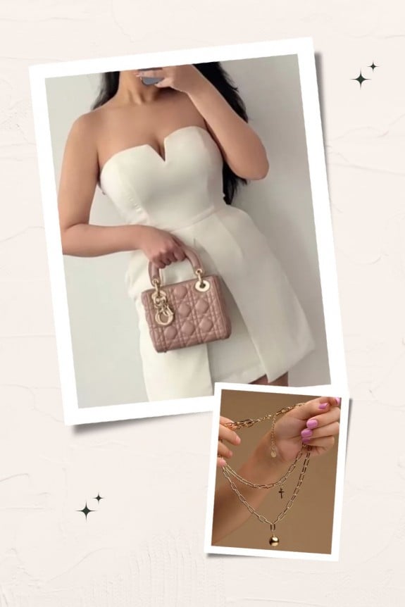 Combo of 2 - White Bodycon Dress With Chain Necklace