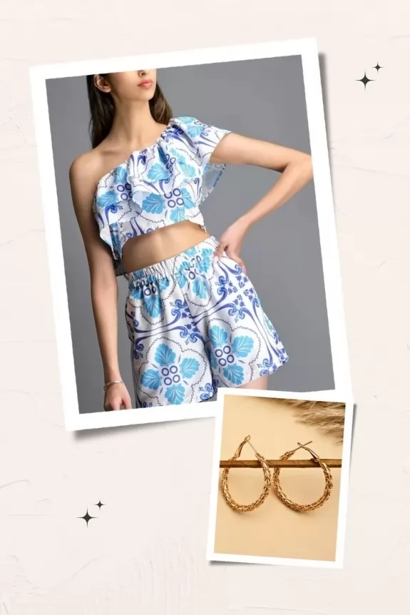Combo of 2 -Ruffeled Style One Shoulder Top And Shorts With Rope Hoop