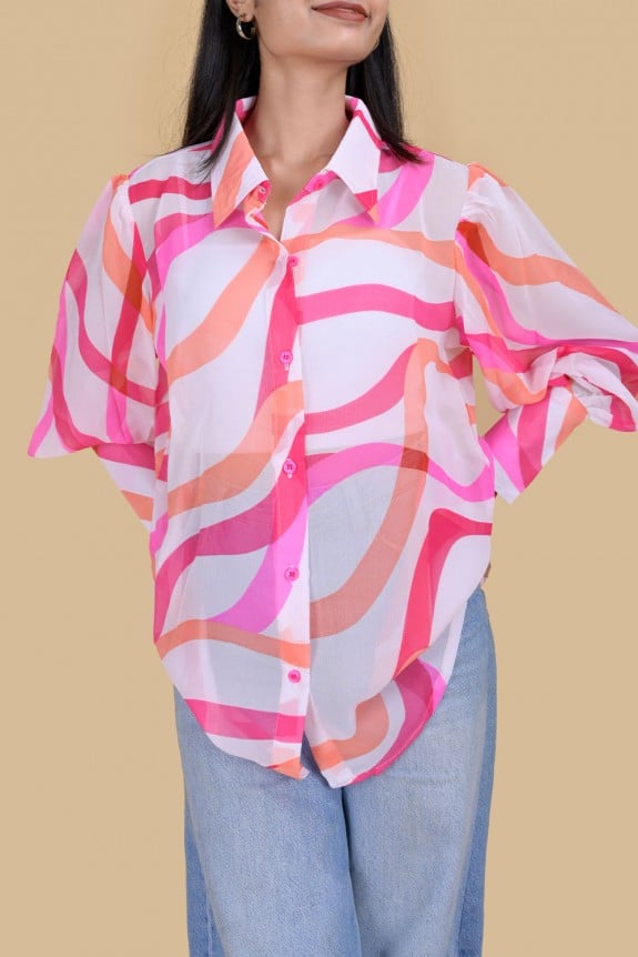 Abstract Overlaping Print Button Down Shirt