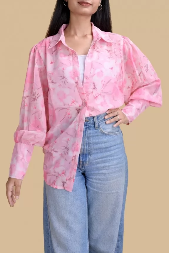 Pink Floral Georgette Shirt
