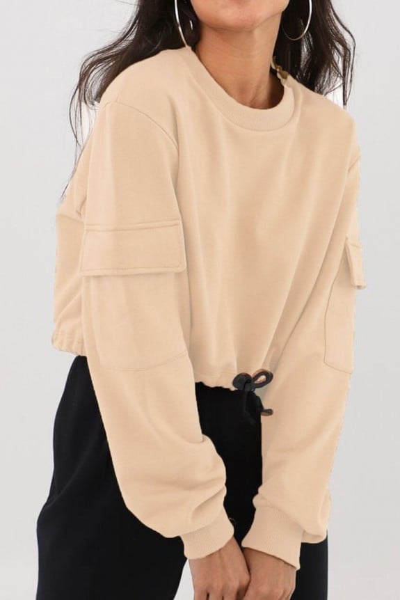 Drop Shoulder With pocket Cropped Sweatshirt 