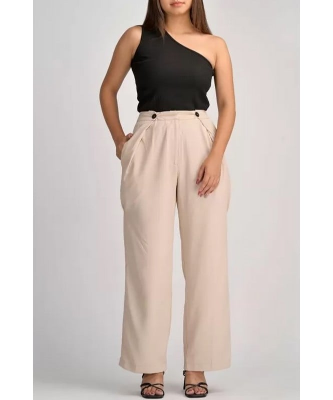 Set of 2-Korean Style Ribbed One Shoulder Top And Pants