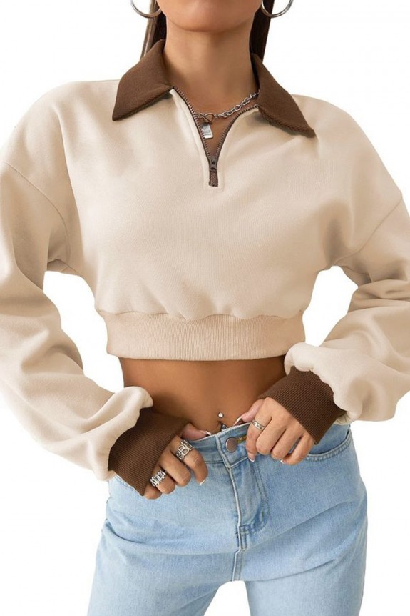 Contrast Collar Crop Sweatshirt