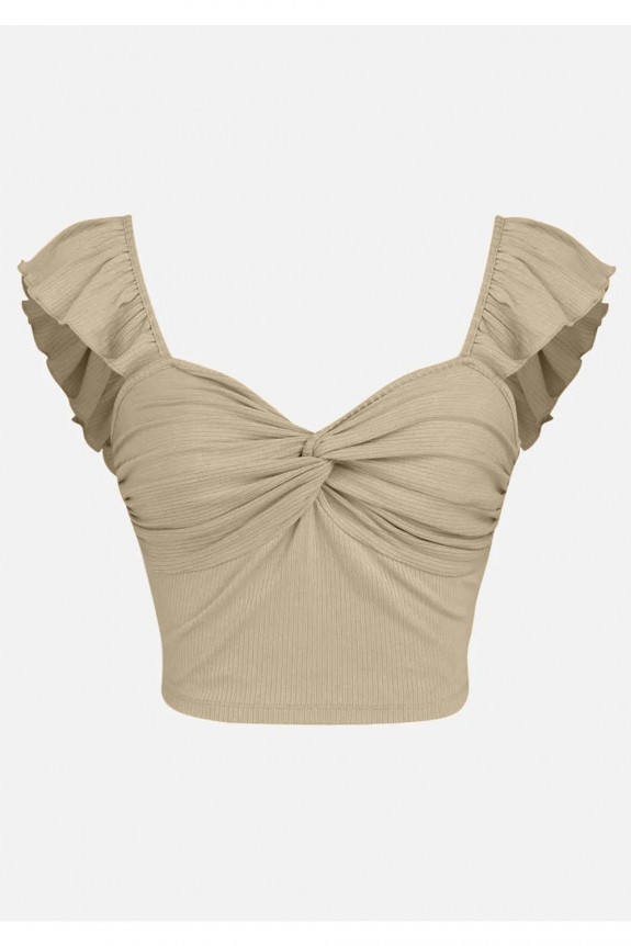 Beige Front Twist Ribbed Top