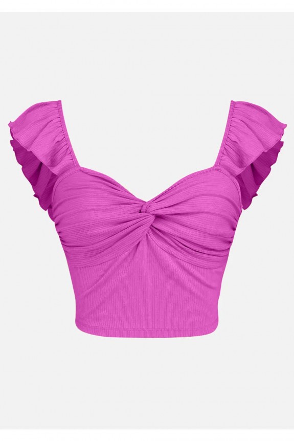 Hot Pink Front Twist Ribbed Top