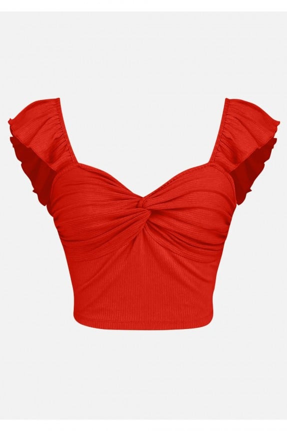 Red Front Twist Ribbed Top