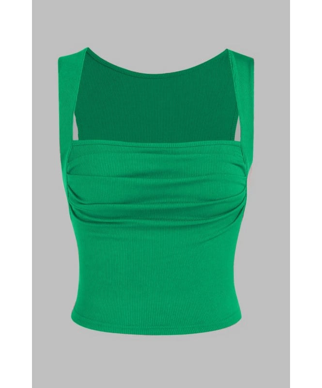Green Ribbed Ruched Crop Top