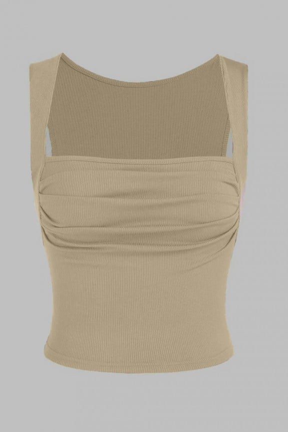 Beige Ribbed Ruched Crop Top