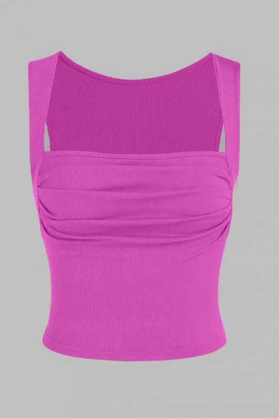 Hot Pink Ribbed Ruched Crop Top
