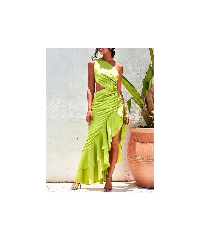 Green Waist Cut Ruffle Gown