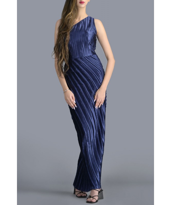 One-Shoulder Solid Blue Dress