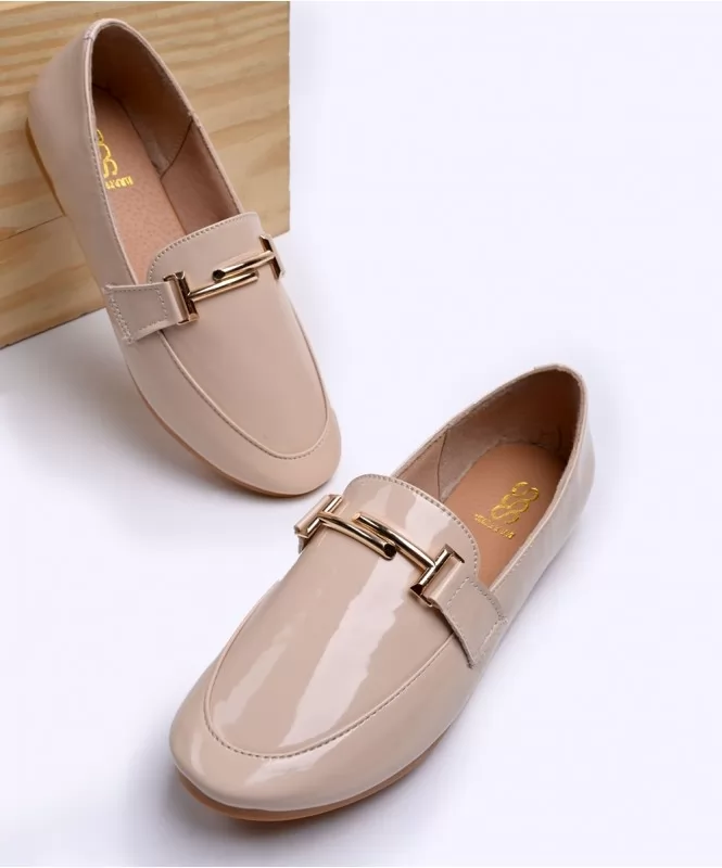 The patent beige loafers