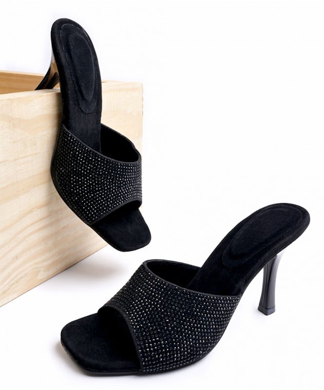 Elegant black rhinestone heel