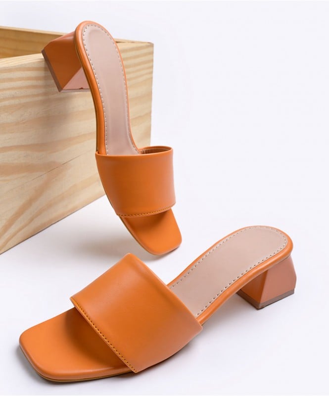 Tangy orange block heels 