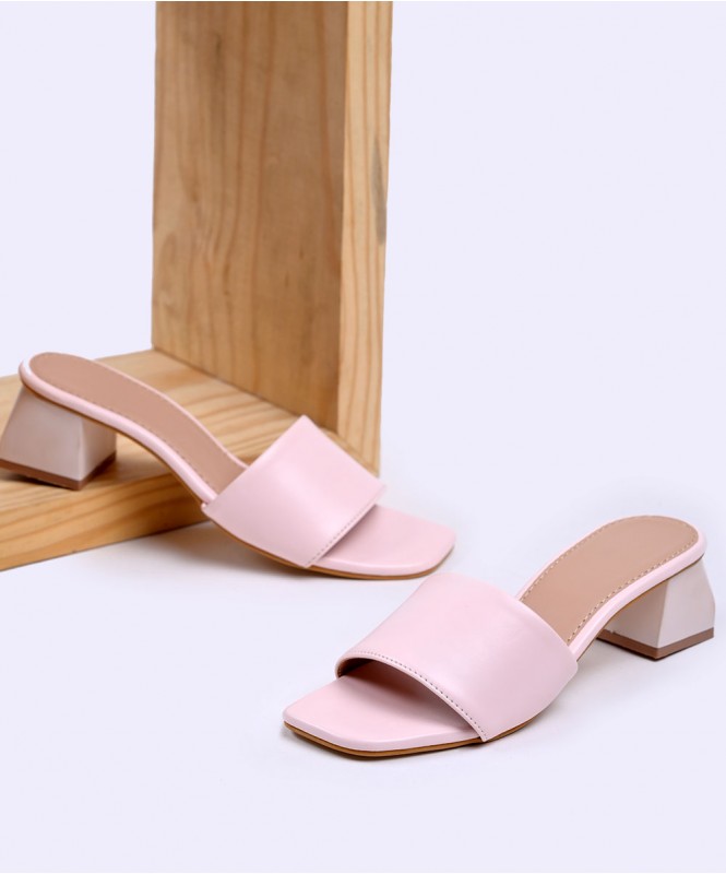 Baby pink block heels 