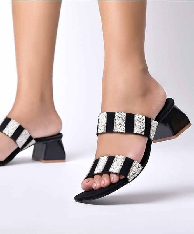 Black & White embellished heel 