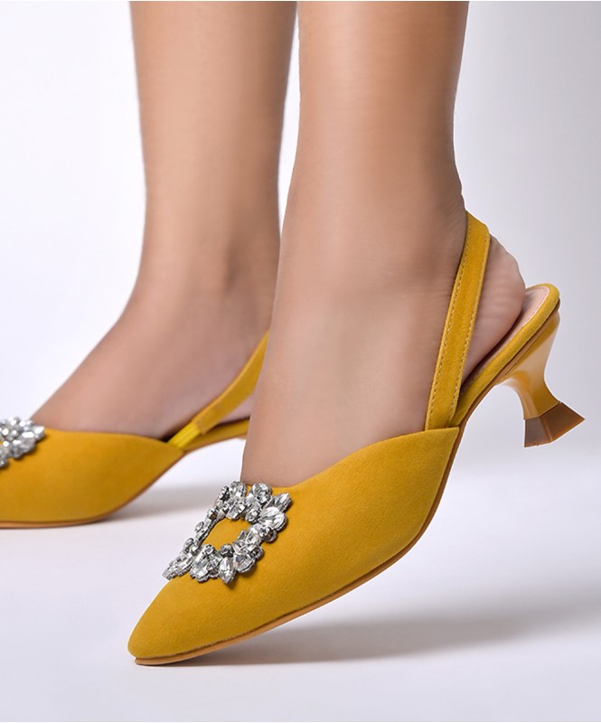Yellow rhinestone heels top