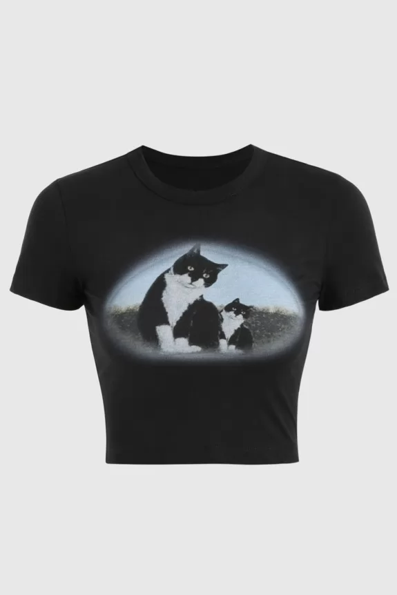 Cat print outlet tee