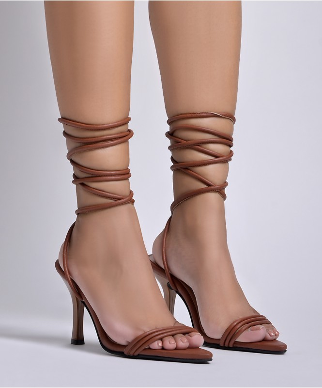 Buy online Brown Strappy Leatherette Heel Sandals from heels for Women by  Karizma Shoes for ₹959 at 54% off | 2024 Limeroad.com