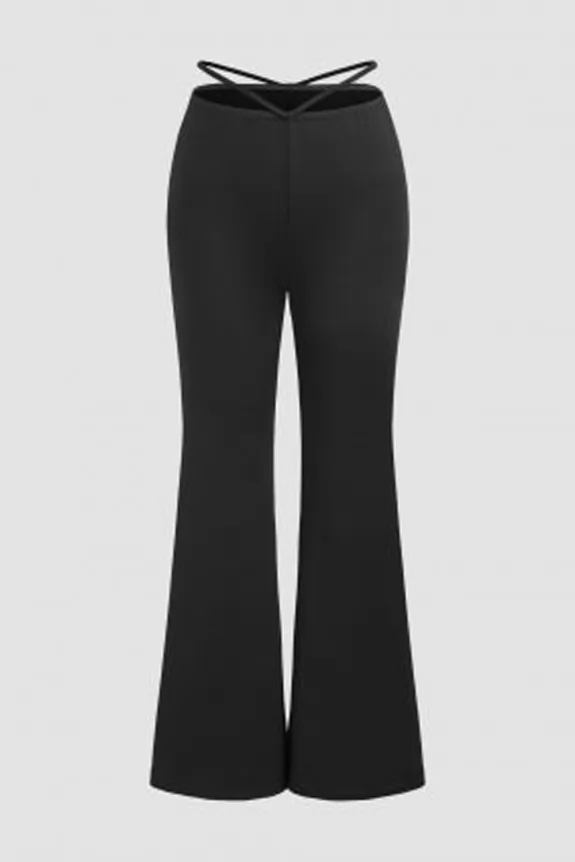 Solid Black High Waist Split Hem Flare Leg Pants Trouser for Women's &  Girls | Trousers