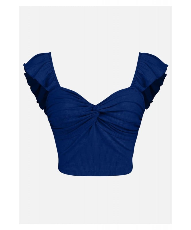 Blue Front Twist Ribbed Top