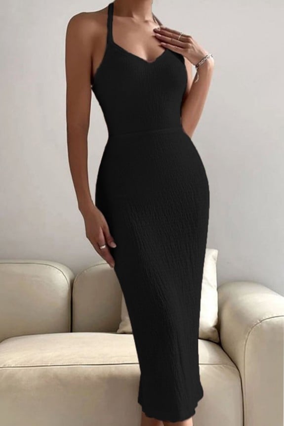Black Wrinkled fitting Dress