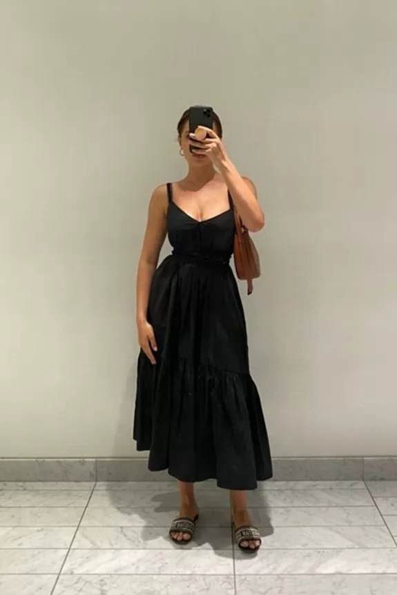 Black deep neck dress top