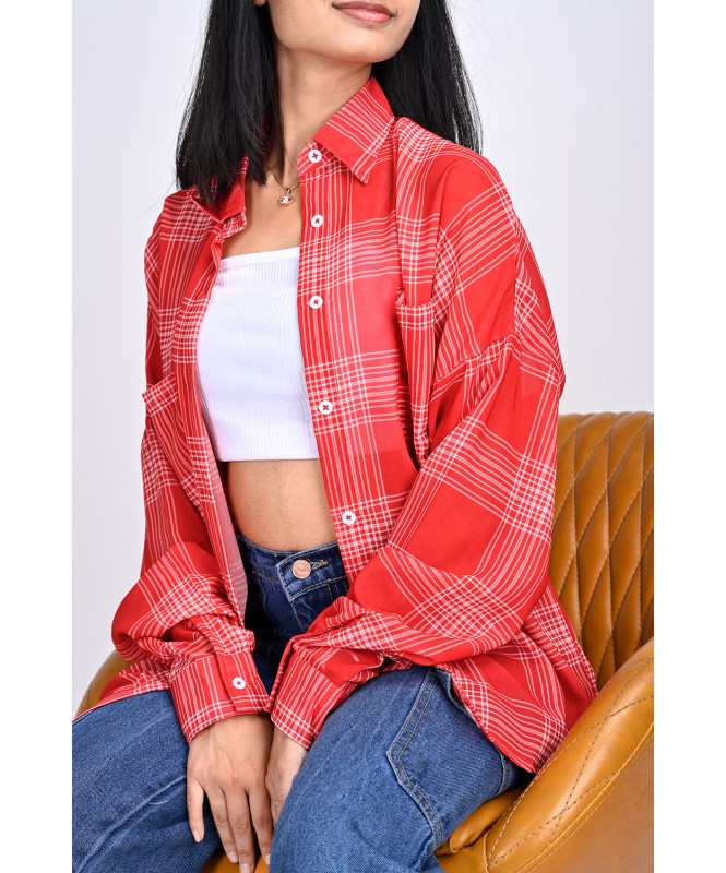Red Checkered Georgette Shirt
