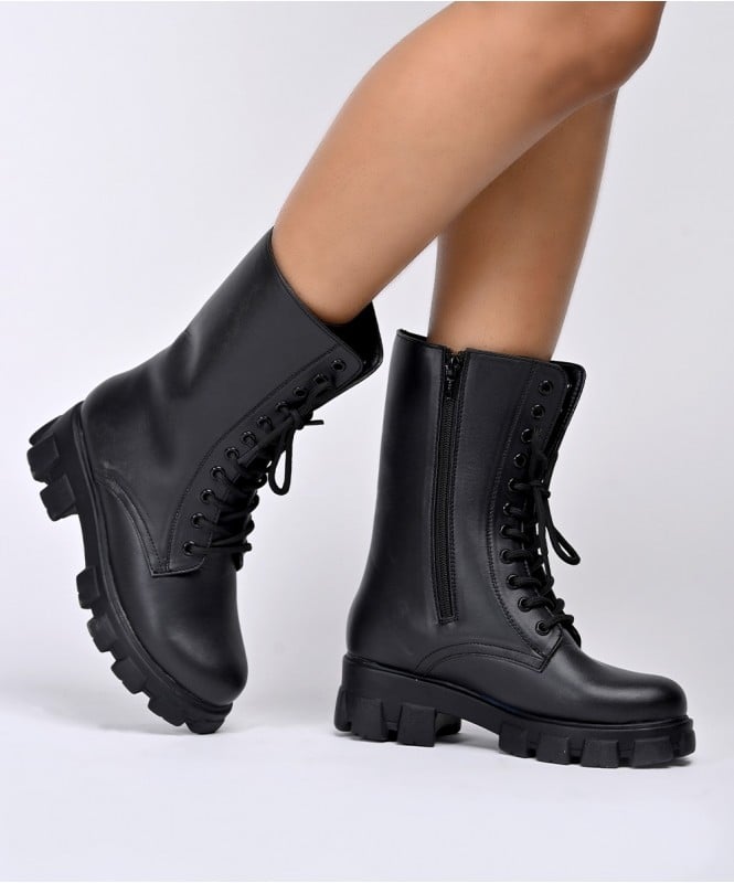 Black long combat boots 