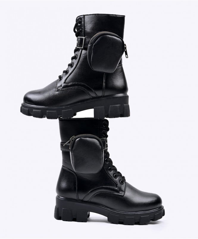 The black pocket combat boots