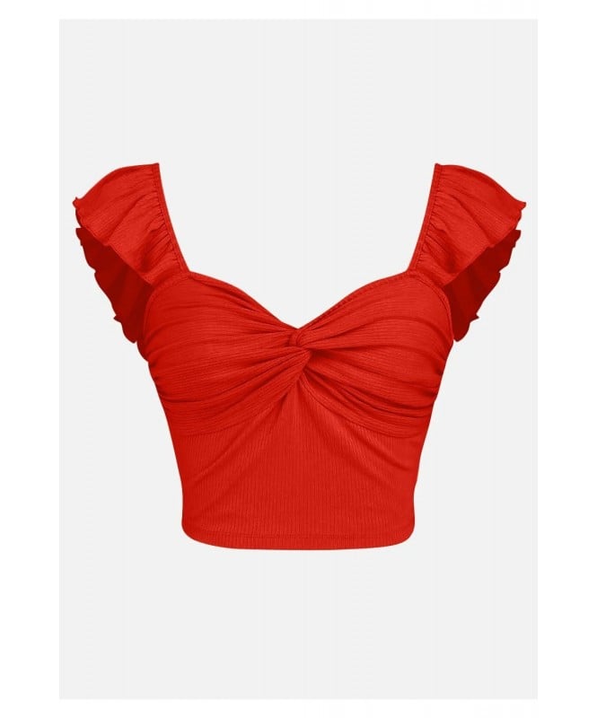 Red Front Twist Ribbed Top