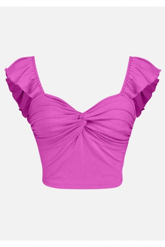 Rose Pink Front Twist Ribbed Top