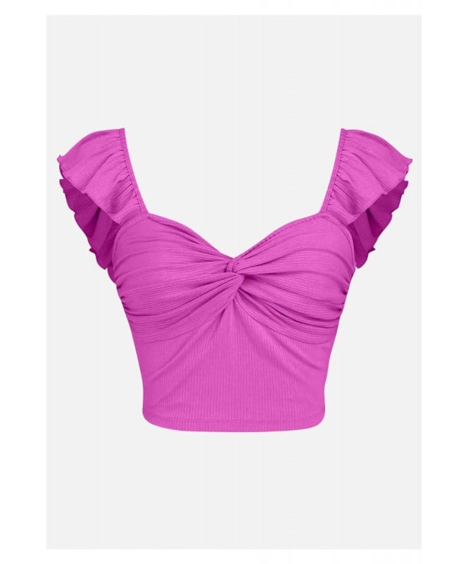 Rose Pink Front Twist Ribbed Top