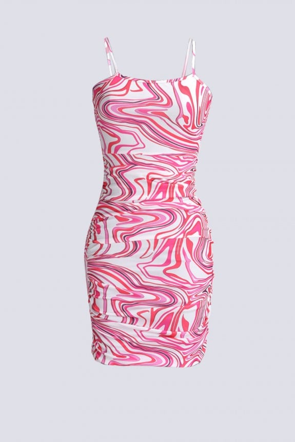 Pink Marble Printed Bodycon Dress