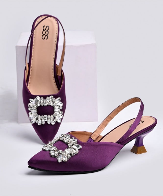 Midnight purple satin heels 