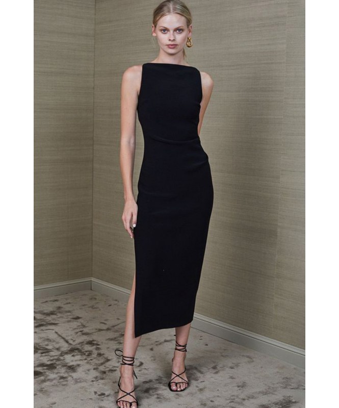 ARLETTE TUCK MIDI DRESS - BLACK