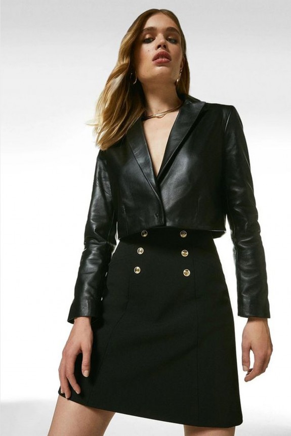  Faux  Leather Cropped Jacket
