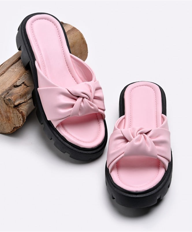 Pink and black chunky flats 