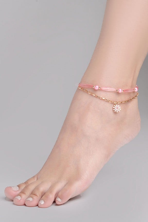 Flower Charm Pink Anklet