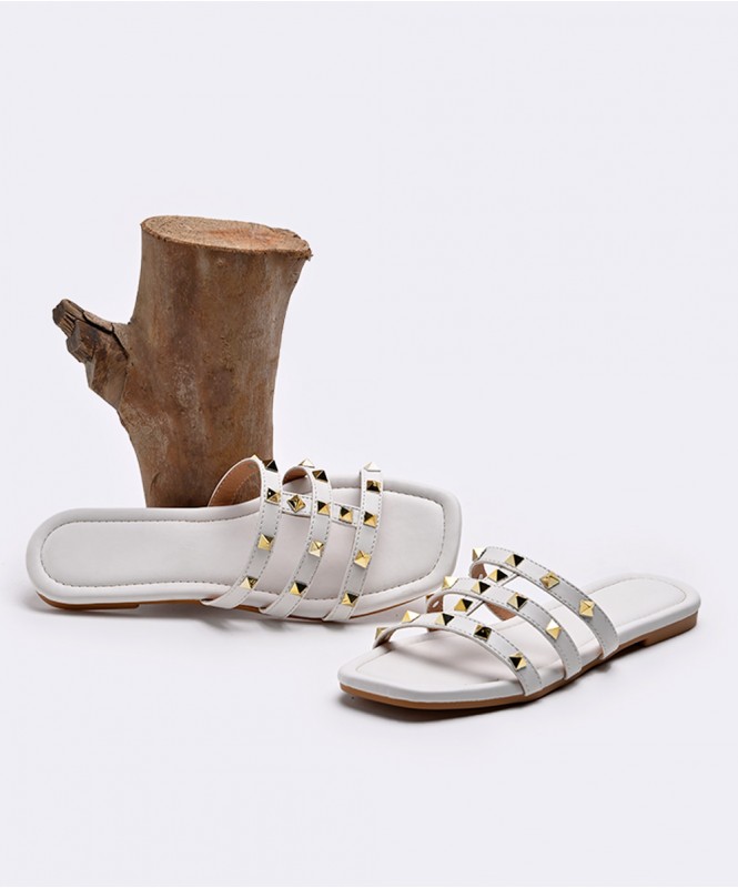 White sales studded flats
