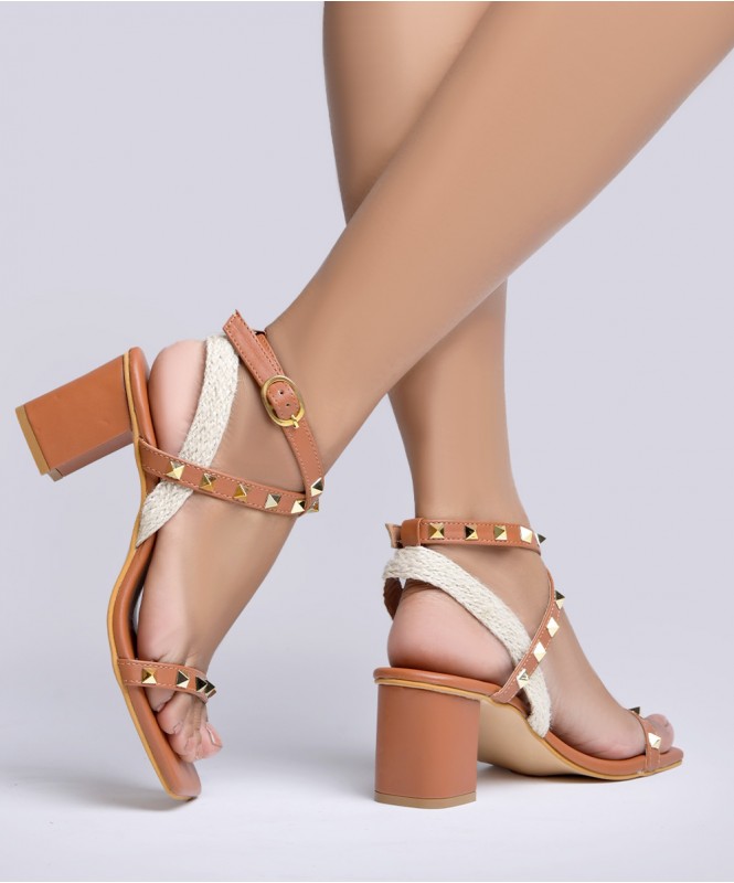 Nude studded shop block heels