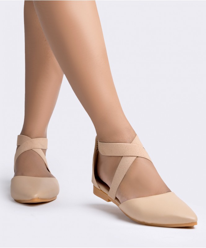 The beige criss cross belt flats Street Style Store SSS