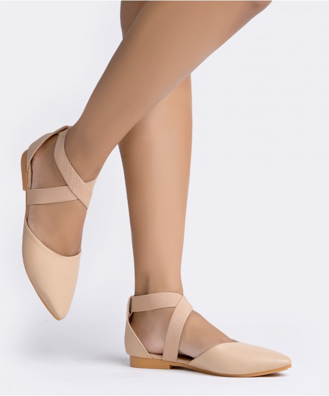 The beige criss cross belt flats Street Style Store SSS