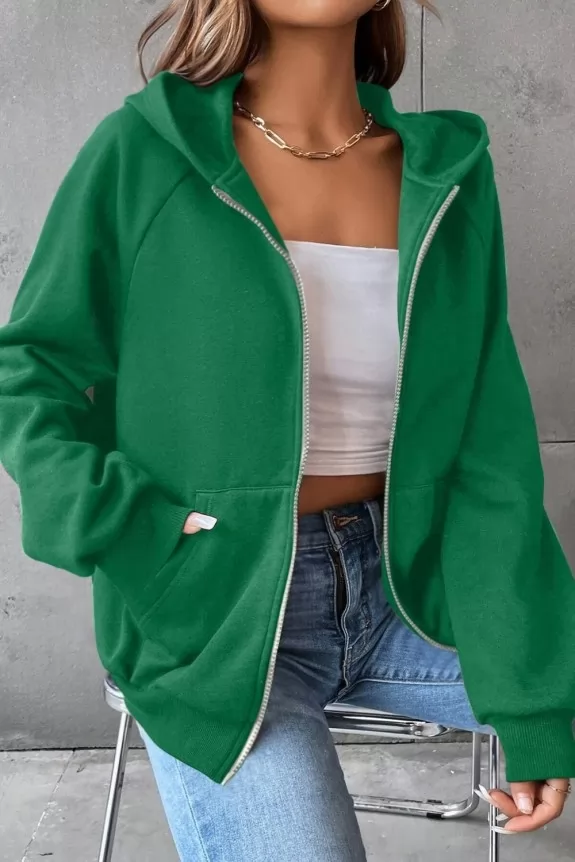 Green Oversized Zip Up Hoodie | Street Style Store | SSS