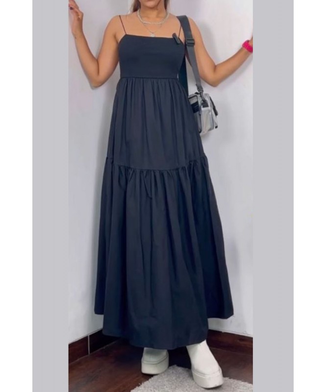Cotton Black Backless Dress