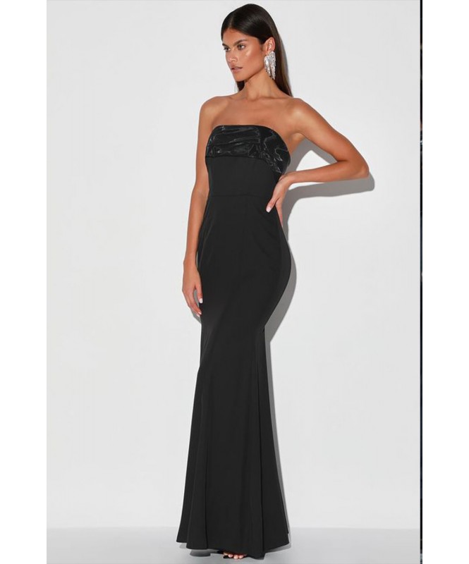 Brilliantly Bold Black Strapless Mermaid Maxi Dress