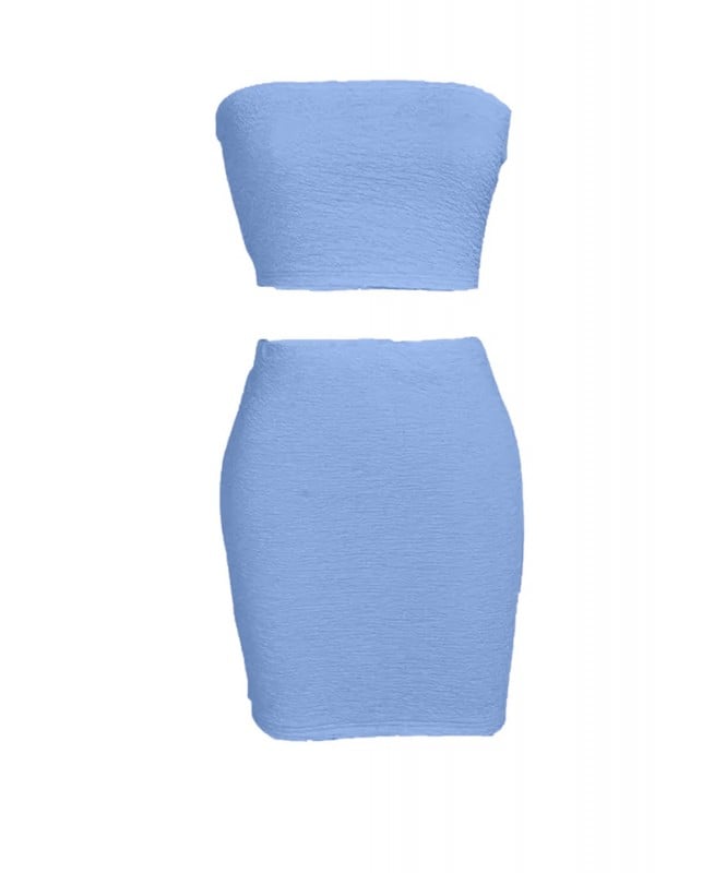 Set of 2- Light Blue Tube Top With Fitted Skirt