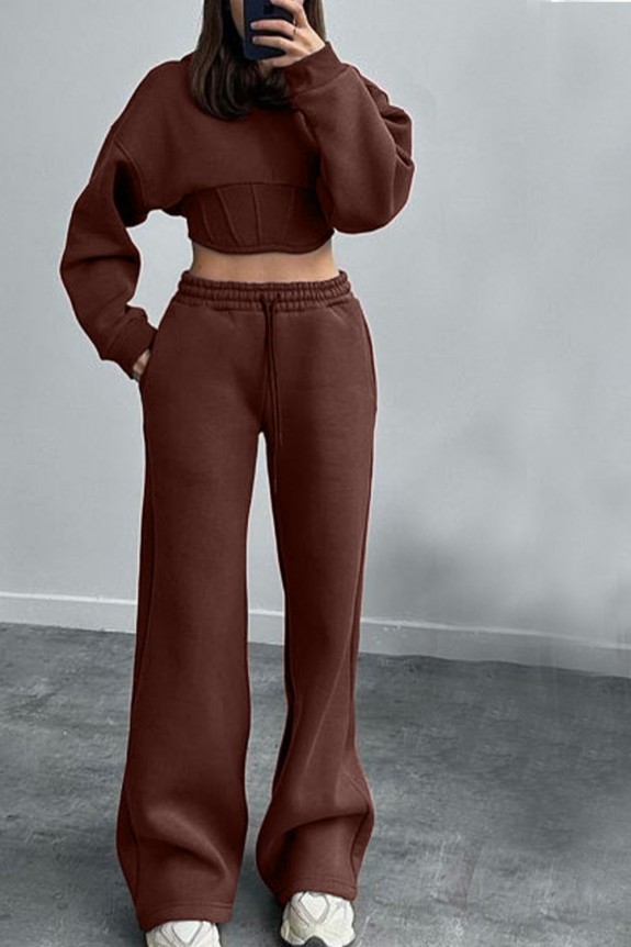 Set of -2 Full Sleeve Crop Top With High Waist Trouser
