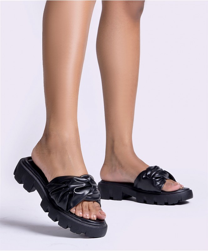 Chunky black slides best sale