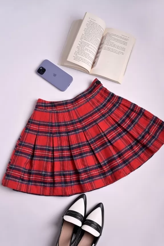 Brora Textured Plaid Pleated Skirt, Hawthorn, 6